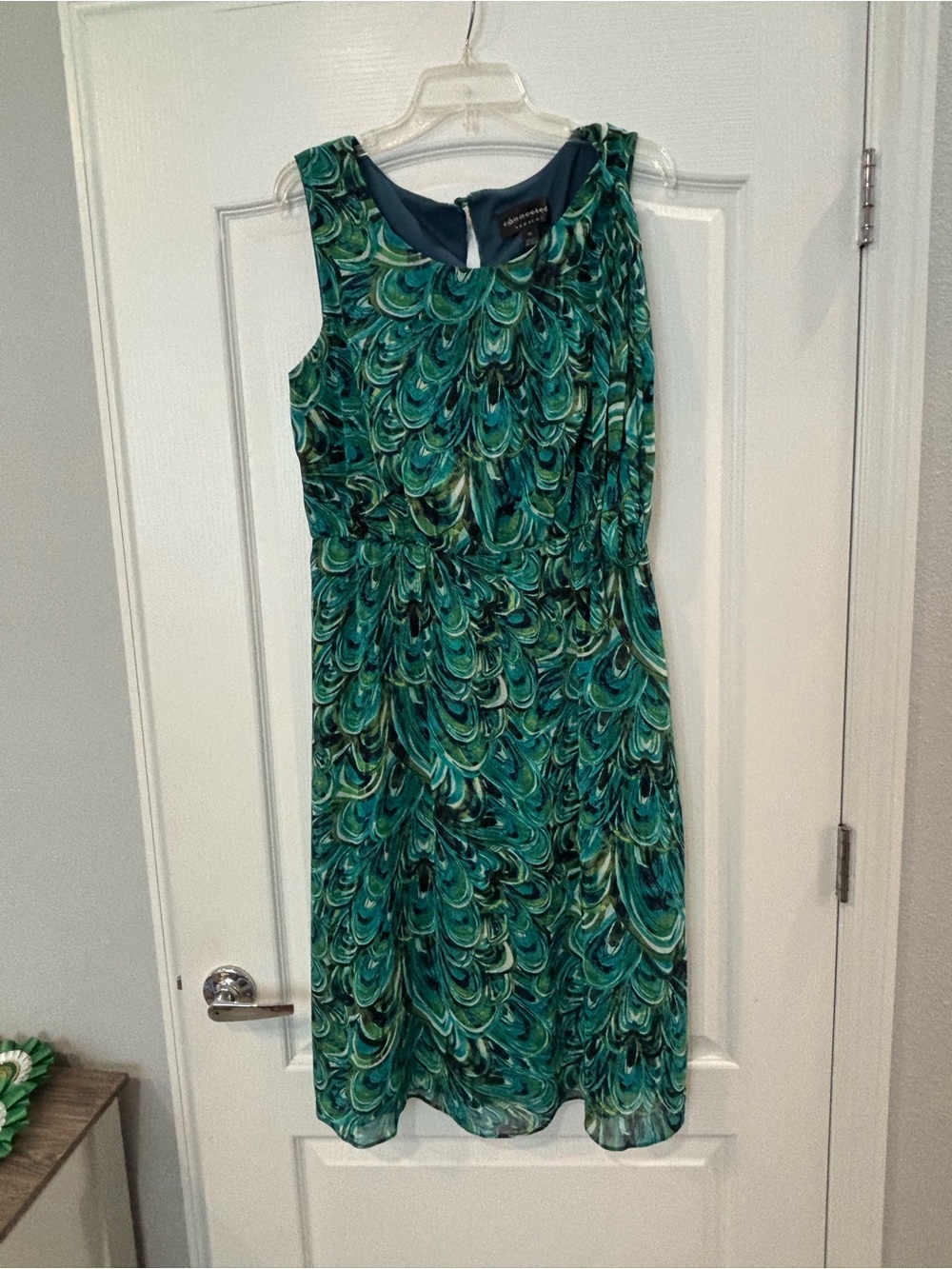 connected apparel Teal & Green Patterned Midi Sheath Dress, Size 14